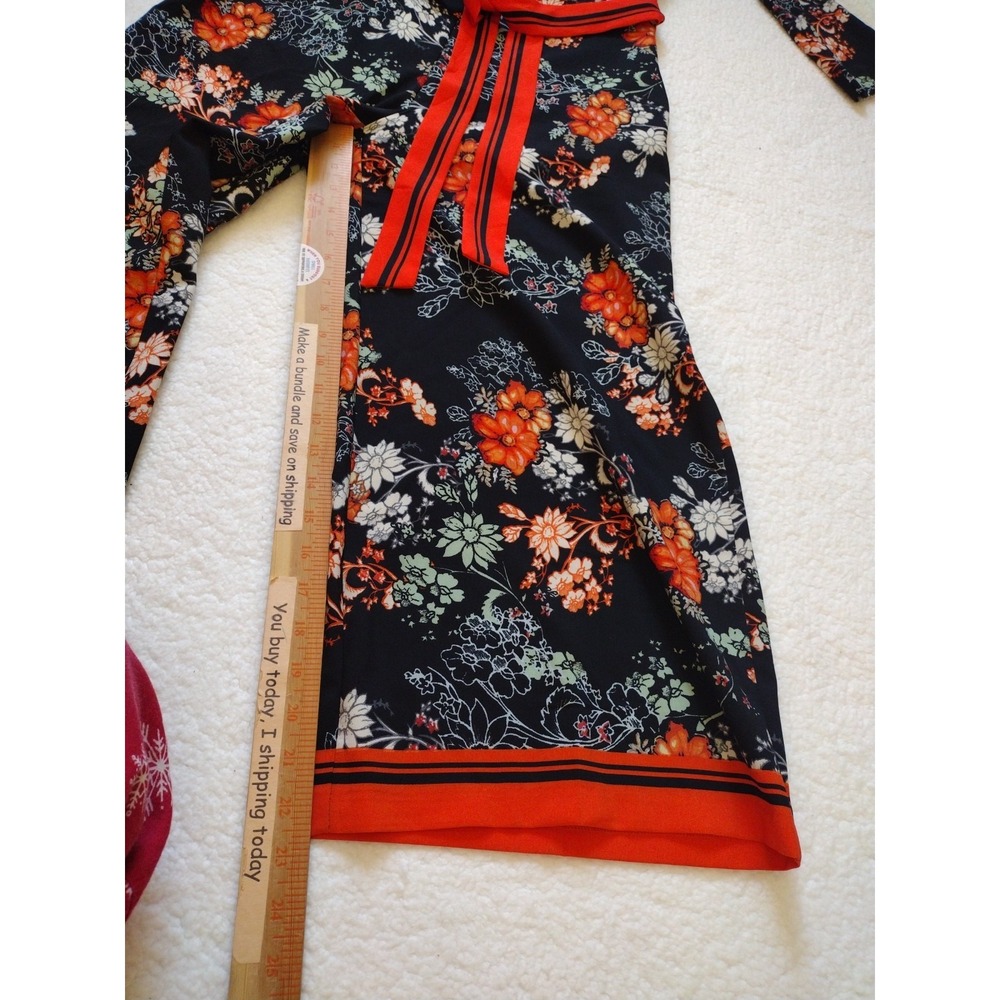 ECI New York Jumpsuit Woman‎ 8 Orange Black Floral Stretch Boho V Neck Pocket - Picture 4 of 8